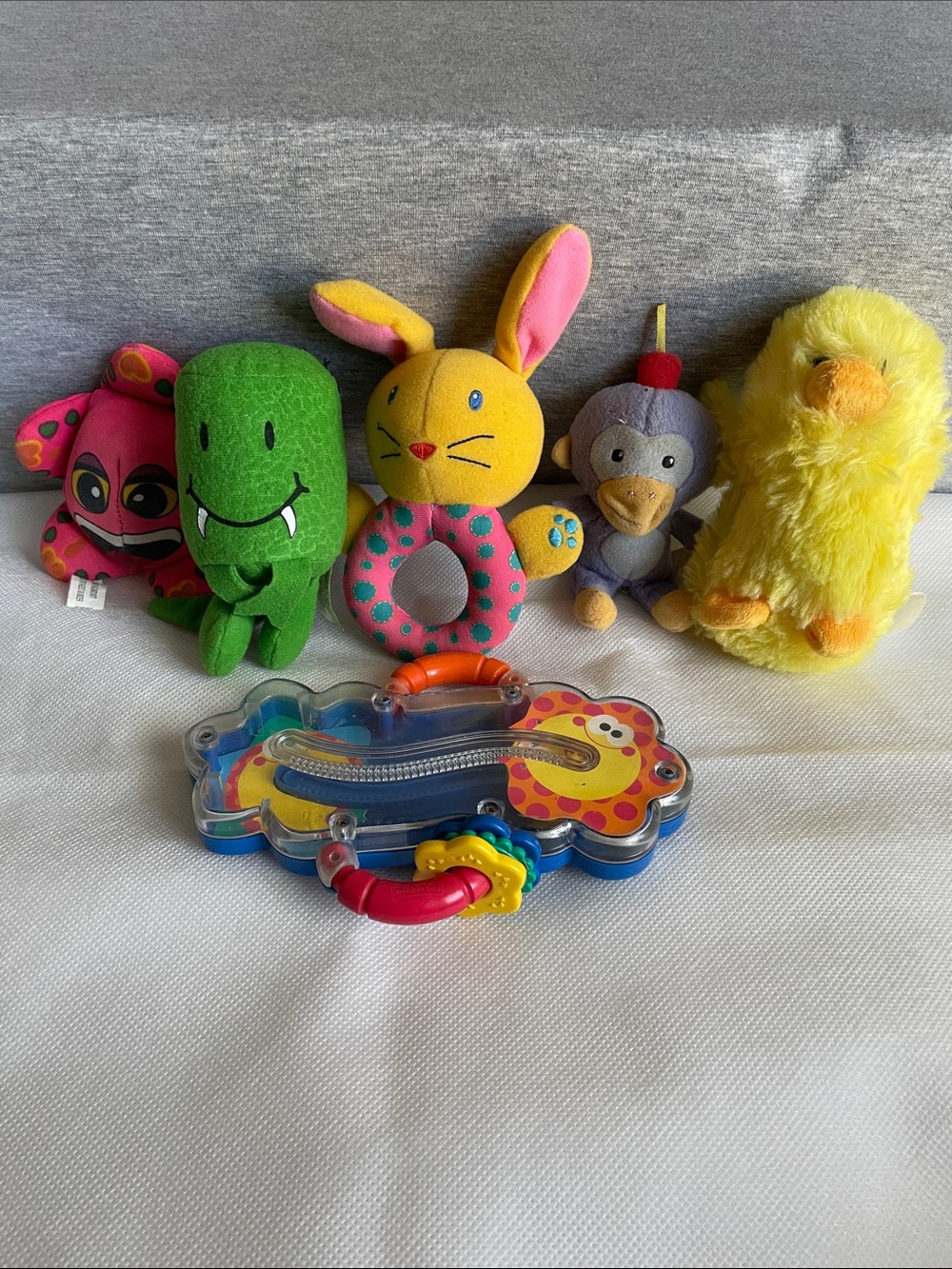 Plush Rattle Toy Set - Yellow, Pink, Green, Gray, Cream